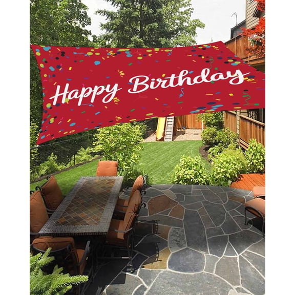Outdoor Sun Shade Sail 6.5'x10', Red Birthday Patio Beach Shade Canopy Cloth Waterproof, Colorful Confetti Ribbons Polka Dots Classroom TearResistant & UV Protection Sun Sail for Backyard Garden Deck