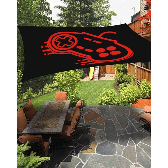 Outdoor Sun Shade Sail 6.5'x10', Red Game Controller Patio Beach Shade Canopy Cloth Waterproof, Modern Art Gaming Handheld Black TearResistant & UV Protection Sun Sail for Backyard Garden Deck