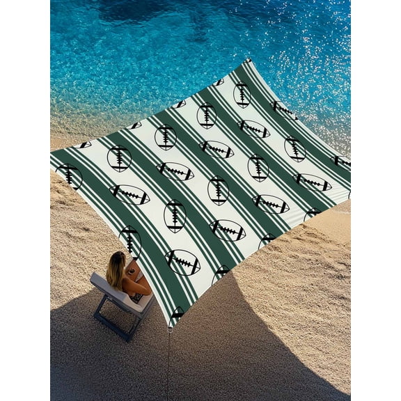 Outdoor Sun Shade Sail 6.5'x10', Rugby Sport Patio Beach Shade Canopy Cloth Waterproof, Vintage Classic Ball Dark Green Striped TearResistant & UV Protection Sun Sail for Backyard Garden Deck
