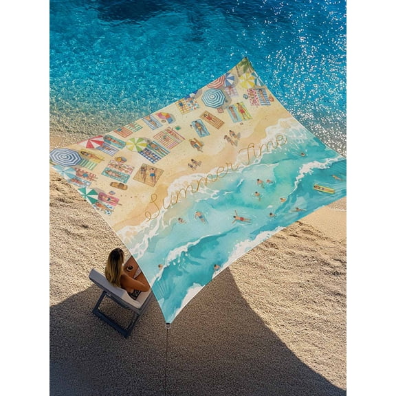 Outdoor Sun Shade Sail 6.5'x10', Summer Beach Time Patio Beach Shade Canopy Cloth Waterproof, Ocean Waves Leisure Time Sandy TearResistant & UV Protection Sun Sail for Backyard Garden Deck