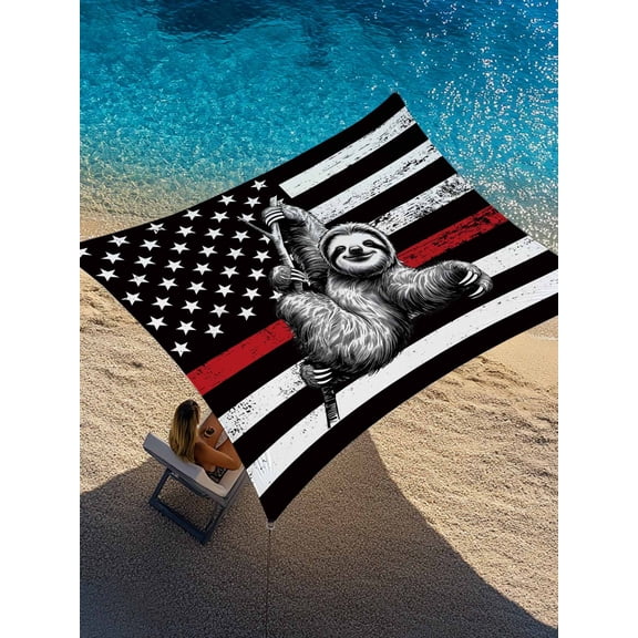 Outdoor Sun Shade Sail 8'x10', American Flag Patio Beach Shade Canopy Cloth Waterproof, Cute Sloth Star Striped Flag Viintage Black TearResistant & UV Protection Sun Sail for Backyard Garden Deck