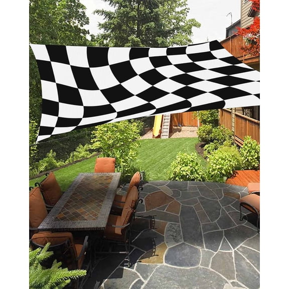 Outdoor Sun Shade Sail 8'x10', Black and White Checkered Patio Beach Shade Canopy Cloth Waterproof, Modern Irregular Geometric TearResistant & UV Protection Sun Sail for Backyard Garden Deck