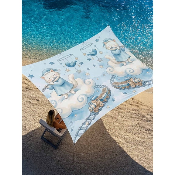 Outdoor Sun Shade Sail 8'x10', Blue Cartoon Cats Patio Beach Shade Canopy Cloth Waterproof, Cute Cats Sleeping Dreams Clouds TearResistant & UV Protection Sun Sail for Backyard Garden Deck