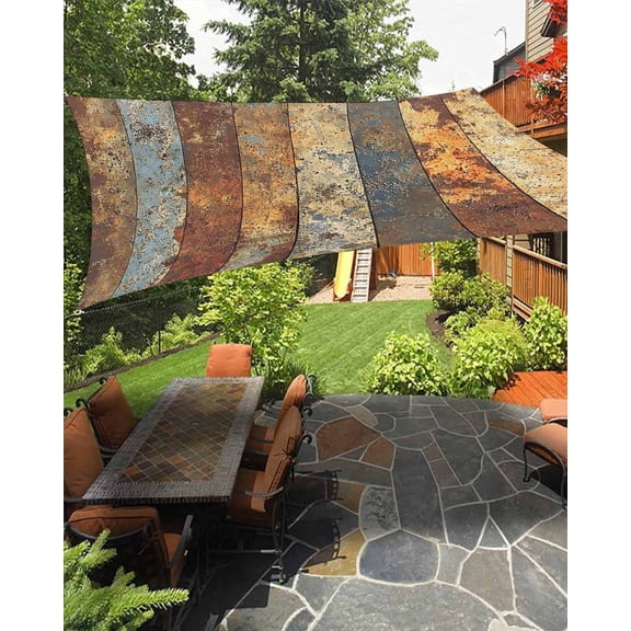 Outdoor Sun Shade Sail 8'x10', Brown Gray Patio Beach Shade Canopy Cloth Waterproof, Farmhouse Abstract Gradient Wooden Grain TearResistant & UV Protection Sun Sail for Backyard Garden Deck