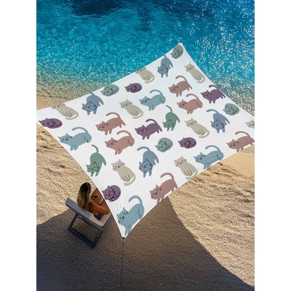Outdoor Sun Shade Sail 8'x10', Cartoon Cats Patio Beach Shade Canopy Cloth Waterproof, Modern Cute Cats Animals Watercolor TearResistant & UV Protection Sun Sail for Backyard Garden Deck