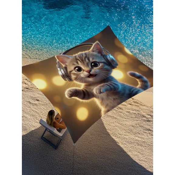 Outdoor Sun Shade Sail 8'x10', Cute Cat Patio Beach Shade Canopy Cloth Waterproof, Funny Abstract Animals Print TearResistant & UV Protection Sun Sail for Backyard Garden Deck