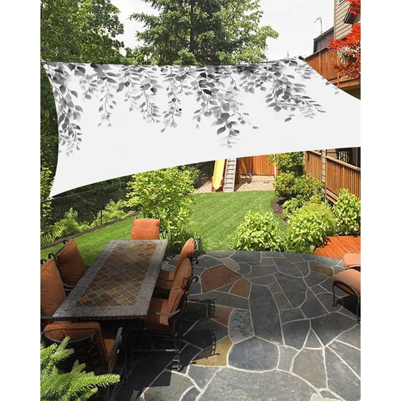 Outdoor Sun Shade Sail 8'x10', Grey Eucalyptus Patio Beach Shade Canopy Cloth Waterproof, Weeping Botanical Leaf Watercolor TearResistant & UV Protection Sun Sail for Backyard Garden Deck