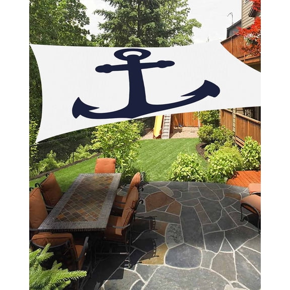 Outdoor Sun Shade Sail 8'x10', Nautical Anchor Patio Beach Shade Canopy Cloth Waterproof, Farmhouse Minimalist White Abstract Art TearResistant & UV Protection Sun Sail for Backyard Garden Deck
