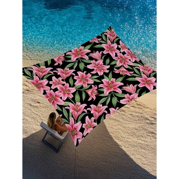 Outdoor Sun Shade Sail 8'x10', Pink Flowers Patio Beach Shade Canopy Cloth Waterproof, Spring Floral Elegant Pastoral Botanical TearResistant & UV Protection Sun Sail for Backyard Garden Deck