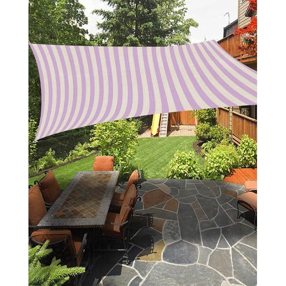 Outdoor Sun Shade Sail 8'x10', Purple Striped Patio Beach Shade Canopy Cloth Waterproof, Modern Simple Farmhouse Beige Vintage TearResistant & UV Protection Sun Sail for Backyard Garden Deck