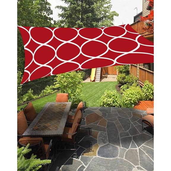 Outdoor Sun Shade Sail 8'x10', Red Abstract Patio Beach Shade Canopy Cloth Waterproof, Modern White Geometric Twisted Art TearResistant & UV Protection Sun Sail for Backyard Garden Deck