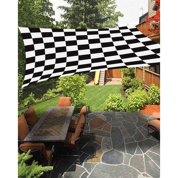 Outdoor Sun Shade Sail 8'x10', Simple Black White Checkered Patio Beach Shade Canopy Cloth Waterproof, Lattice Buffalo Plaid TearResistant & UV Protection Sun Sail for Backyard Garden Deck