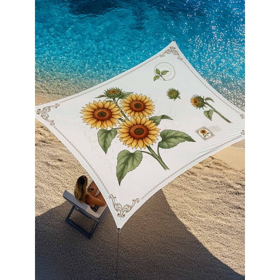 Outdoor Sun Shade Sail 8'x10', Sunflower Retro Patio Beach Shade Canopy Cloth Waterproof, Farmhouse Flowers Blossom Botanical TearResistant & UV Protection Sun Sail for Backyard Garden Deck