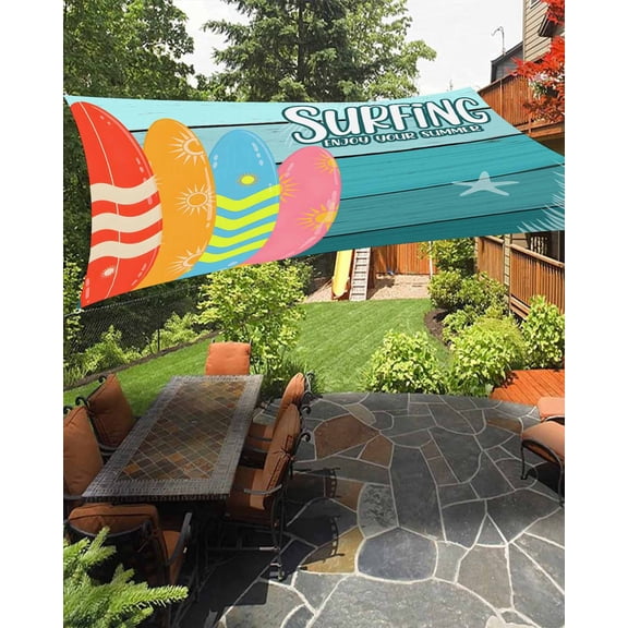 Outdoor Sun Shade Sail 8'x10', Surfboard Patio Beach Shade Canopy Cloth Waterproof, Summer Starfish Palm Leaf Wood Grain Blue TearResistant & UV Protection Sun Sail for Backyard Garden Deck