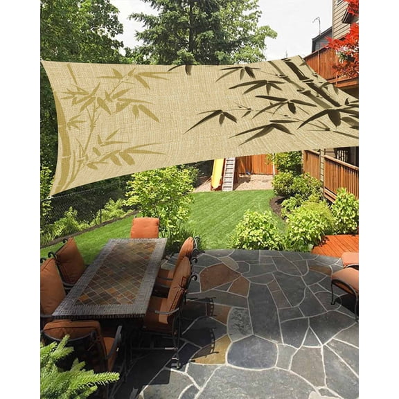 Outdoor Sun Shade Sail 8'x10', Vintage Bamboos Patio Beach Shade Canopy Cloth Waterproof, Ink Painting Retro Art Rustic TearResistant & UV Protection Sun Sail for Backyard Garden Deck