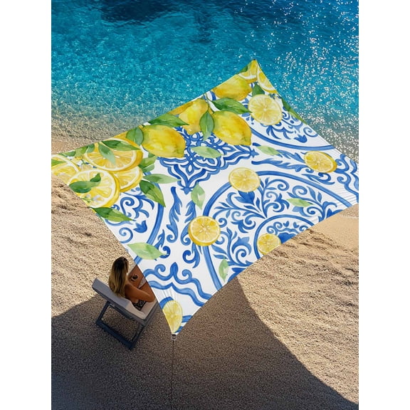 Outdoor Sun Shade Sail 8'x10', Watercolor Lemons Weeping Patio Beach Shade Canopy Cloth Waterproof, Summer Blue Floral TearResistant & UV Protection Sun Sail for Backyard Garden Deck