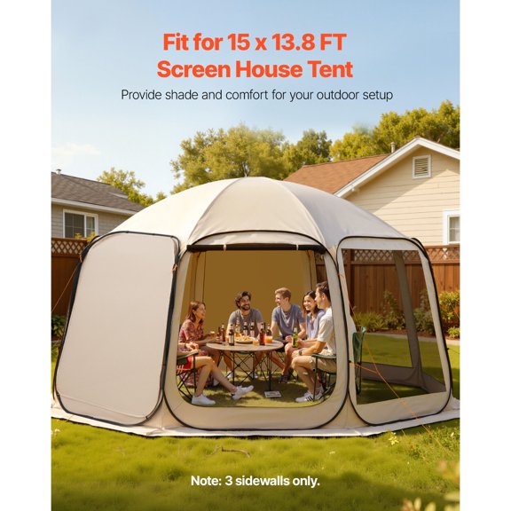 Outdoor Sun Shade Sail Canopy 3 Pack, Silver Coated 300D Oxford Fabric, Fit for 1513.8 ft Screen House Tent, Sun Protection Awning Only, Tent Not Included, Beige