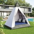 thumbnail image 1 of Outdoor Sunbed with Colorful Pillows, 90.5" Wicker Patio Daybed with Cushions, Tent Shape, 1 of 11