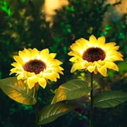 Outdoor Sunflower Solar Garden Decor Yard Stake, 26'' Decorative Lights for Garden Patio Porch Backyard (2 Pack)