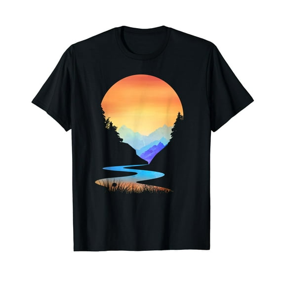 Outdoor Sunset Vintage Style Mountains Sun Nature T-Shirt