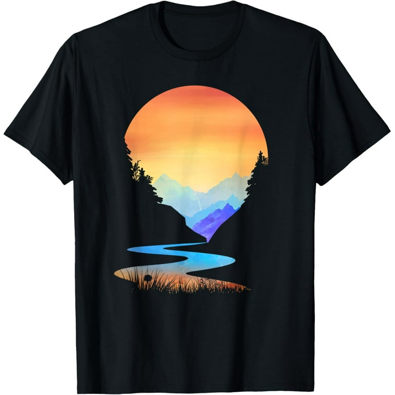 Outdoor Sunset Vintage Style Mountains Sun Nature Tshirt