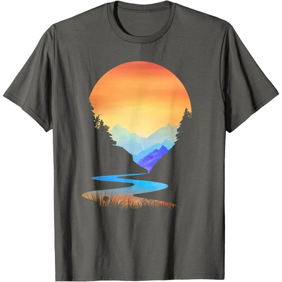 Outdoor Sunset Vintage Style Mountains Sun Nature Unisex T-Shirt for Men Women Kids Toddler