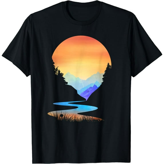 Outdoor Sunset Vintage Style Mountains Sun Nature Unisex T-Shirt for Men Women Kids Toddler