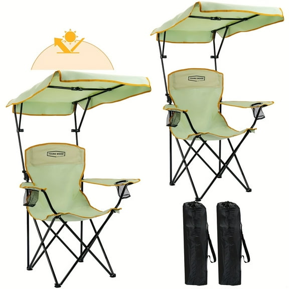 Outdoor Sunshade Chair with Adjustable Canopy and Armrests, Cup Holder at the Armrests, Foldable Storage, Equipped with a Storage Bag, Portable. Suitable for Beach, Patio, Outdoor