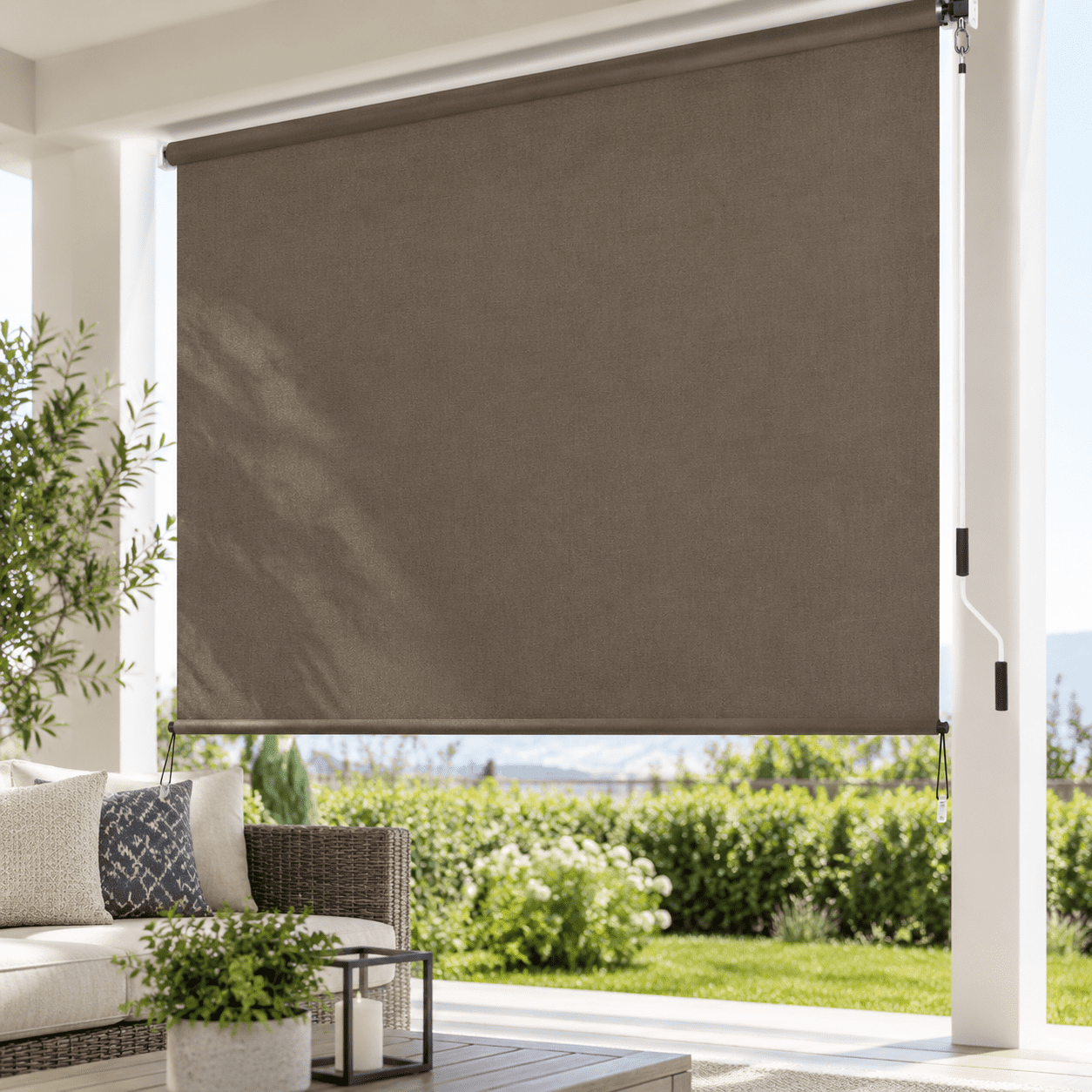 Outdoor Sunshade Roller Shades 8' W X H Cordless Roll Up Material ...