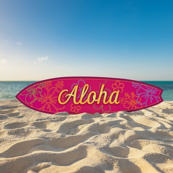 Outdoor Surfboard Wall Art Aloha Hawaiian Decor, Weather Resistant PVC, Indoor Outdoor, Coastal Decoration, 4 Foot