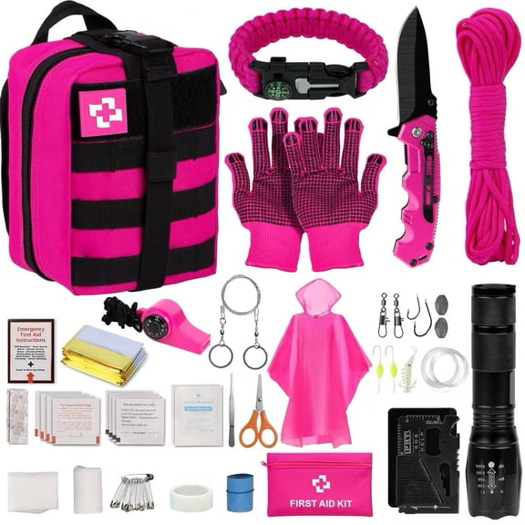Outdoor Survival Gear Kit with First Aid Supplies, Tactical Storage Pouch & Emergency Tent, Suitable for Adventure, Hiking, Camping, Ideal Gift for Men and Women