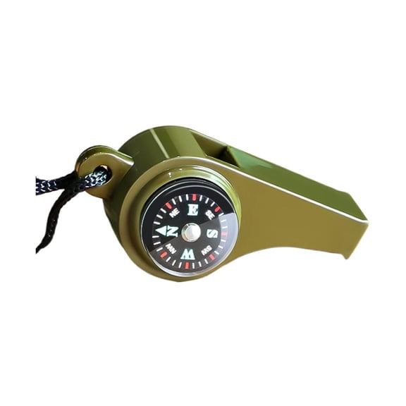 Outdoor Survival Whistle with LED Flashlight, Compass, Thermometer & Magnifying Glass, 1.1 x 3.94 Inch Plastic
