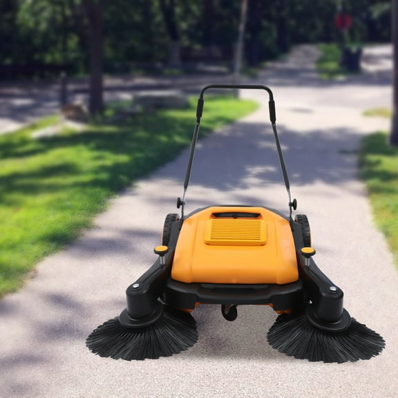 Outdoor Sweeper Machine 41" Hand Push Sweeper Broom Large Area Walk Behind Sweeper Cleaning Tool with 14.5 Gal Trash Bin for Garage, Driveway, Hotel Commercial