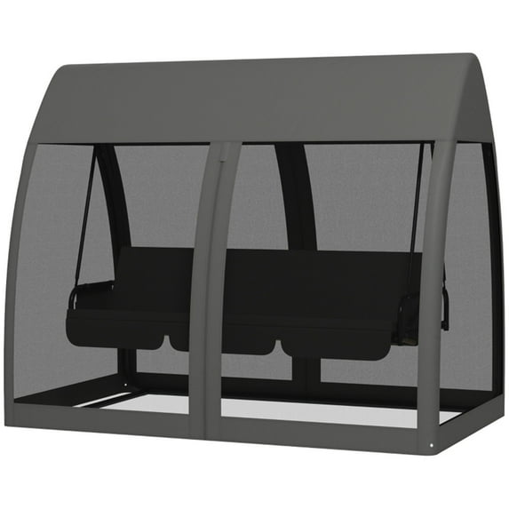 Outdoor Swing Canopy Bench Chair, Modern Rocking Chair with Canopy, Rocking Hammock for Outdoor, Patio, Garden, Charcoal Grey