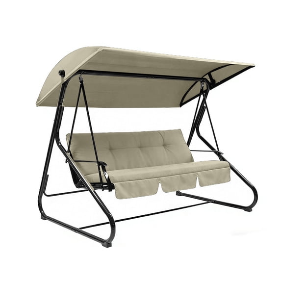 Outdoor Swing Canopy Replacement Cover 76.77 x 48.43 x 8.66 Inch, Waterproof Sun Shade Top for 3 Seater Garden Swing, Heavy Duty Easy Install Fits Most Metal Frame Patio Swings, Outdoor Living, Khaki