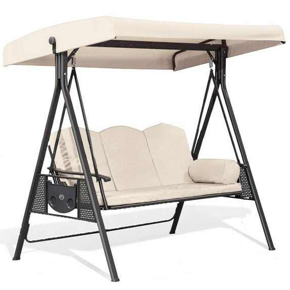 Outdoor Swing Canopy Replacement Cover - Heavy Duty Waterproof & Windproof 3-Seater Top Cover for Patio Swing Chairs - UV Protection Rip-Proof Garden Swing Cover 75"x47"x7" for Backyard, Porch