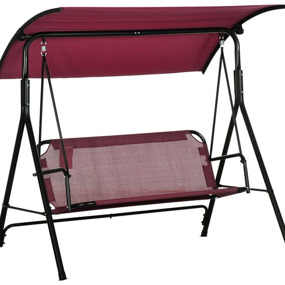 Outdoor Swing Chair With Canopy For 3 - Enjoy Backyard Patio, Poolside Red 3 Porch Bench Strong Support And Shading