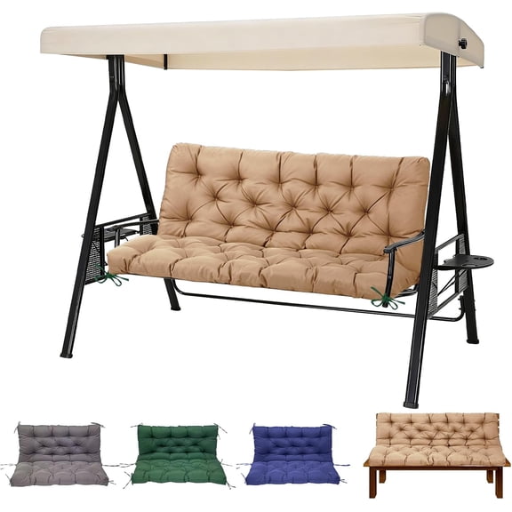 Outdoor Swing Cushion Replacement Patio Bench Cushion Waterproof Thick Seat Pad for Porch Swing Daybed Garden Sofa Furniture (Khaki)