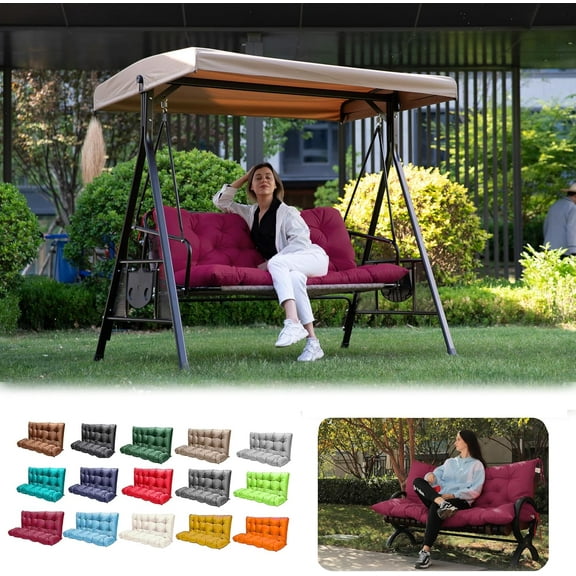Outdoor Swing Cushions, 3 Seat Porch Swing Cushion Replacement with Backrest, for Outdoor Furniture, for Porch Garden,Patio,Backyard Bench Cushion (Wine Red 60 * 40 in)