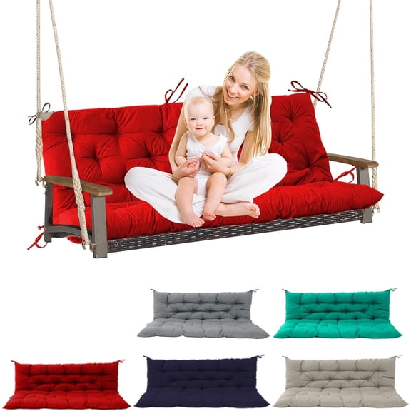 Outdoor Swing Cushions, 71inch Waterproof Three Seat Swing Replacement Cushions with Backrest and Ties, 4" Thicken Outdoor Porch Swing Cushions for Patio, Lawn and Garden (Red, 40×70in)