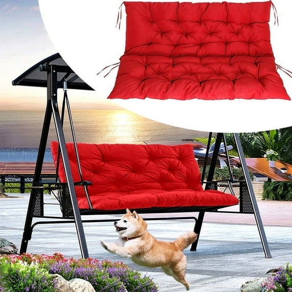 Outdoor Swing Cushions, Garden Bench Cushions with Backrest and Ties Non-Slip Bench Pads 2-3 Seater Washable Swing Replacement Cushions for Garden Patio Porch loveseat Pad (Red 47 * 40 in)