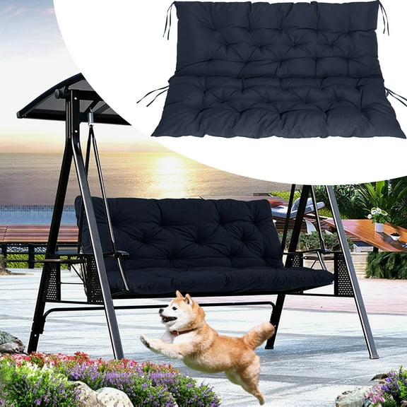 Outdoor Swing Cushions, Garden Bench Cushions with Backrest and Ties Non-Slip Bench Pads 2-3 Seater Washable Swing Replacement Cushions for Garden Patio Porch loveseat Pad (Navy Blue 60 * 40 in)