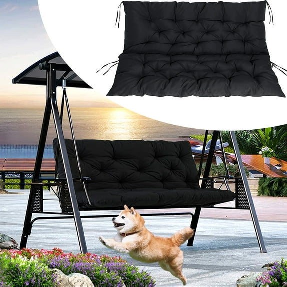 Outdoor Swing Cushions, Garden Bench Cushions with Backrest and Ties Non-Slip Bench Pads 2-3 Seater Washable Swing Replacement Cushions for Garden Patio Porch loveseat Pad (Black 60 * 40 in)