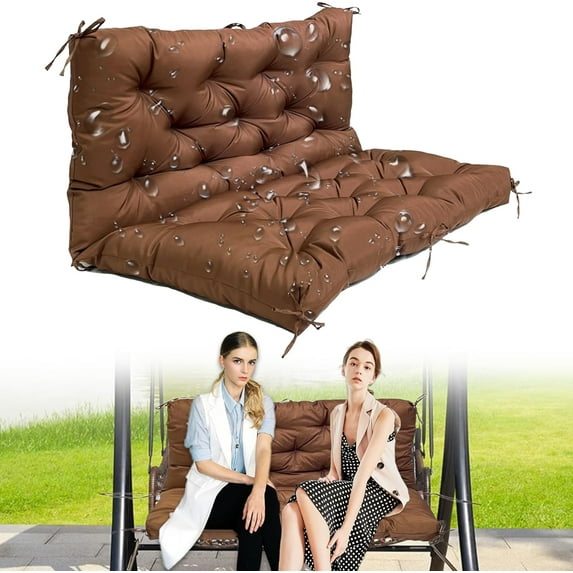 Outdoor Swing Cushions, Waterproof 2-3 Seater Bench Cushions for Outdoor Furnitur with Backrest, Thicken Washable Cushion for Swing Patio Porch Lawn Garden, Brown, 47x40x4 inch