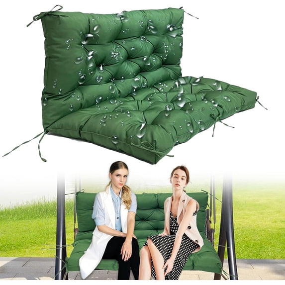 Outdoor Swing Cushions, Waterproof 2-3 Seater Bench Cushions for Outdoor Furnitur with Backrest, Thicken Washable Cushion for Swing Patio Porch Lawn Garden, Green, 40x40x4 inch
