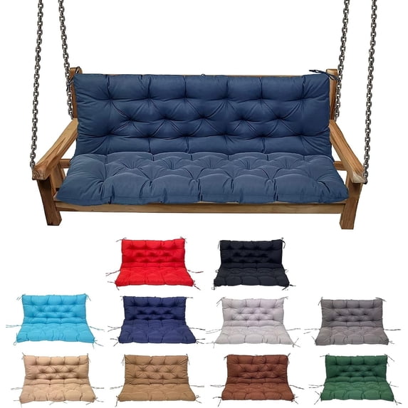 Outdoor Swing Cushions, Waterproof 2-3 Seater Bench Cushions for Outdoor Furnitur with Backrest, Thicken Washable Cushion for Swing Patio Porch Lawn Garden, Navy Blue, 47x40x4 inch