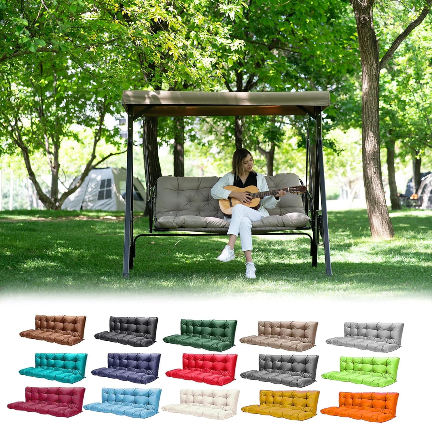 Outdoor Swing Cushion Waterproof 3 Seater Swing Cushion | Thickened 4in Bench  Pad With Ties For Patio, Porch, Garden Patio Swing Cushions 3 Seater Garden Bench Swing Seat Cushion Swing Replacement Cushions with Ba