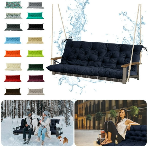 Outdoor Swing Cushions, Waterproof Thicken Porch Swing Cushions with Ties, 2-3 Seater Patio Swing Replacement Cushion for Backyard, Lawn and Garden(Navy-40*40in)