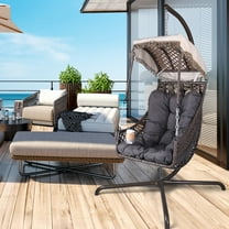 Outdoor Swing Egg Chair with Stand, Patio Wicker Hanging Chair with Sunshade Cloth, Indoor Hammock Chair with Cushion and Pillow for Patio, Balcony