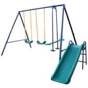 Outdoor Swing Sets for Kids, Kids Swing Frame with Ground Nail, Heavy-Duty Metal Swing and Glider Set, A-Frame Swing Stand, Outdoor Play Equipment Swing Set for 3-8 Year